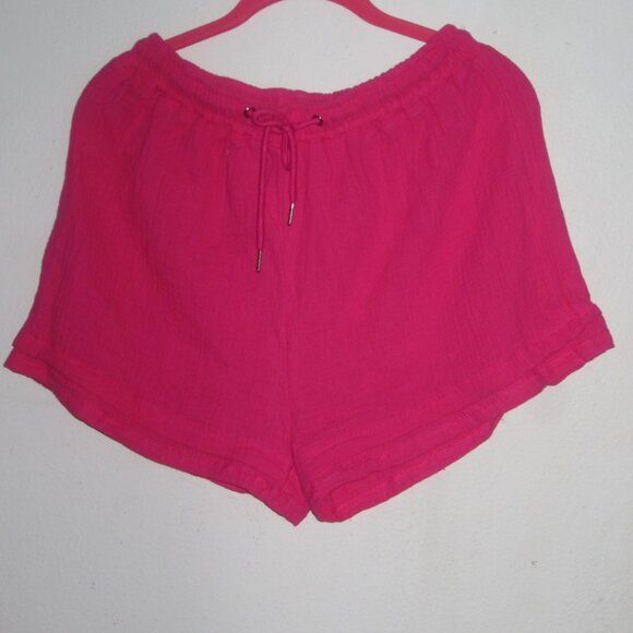 Crinkled Fabric Long Sleeve Shirt with Adjustable Shorts-2 Piece Set  Fuchsia - Picture 3 of 8